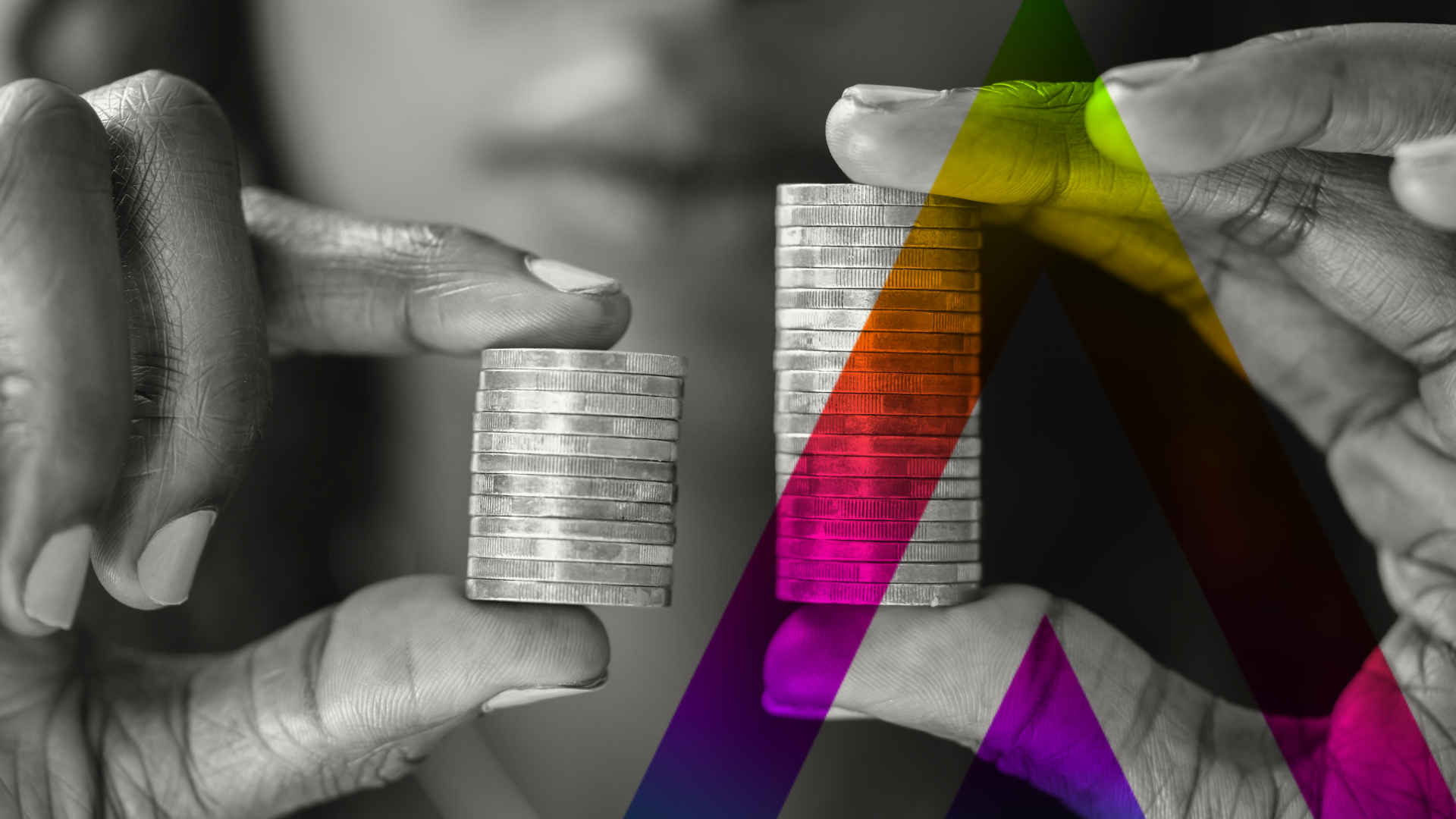 Person holding unequal stacks of coins